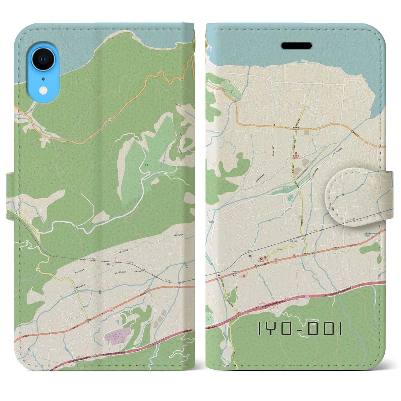 【伊予土居】地図柄iPhoneケース（手帳両面タイプ・ナチュラル）iPhone XR 用