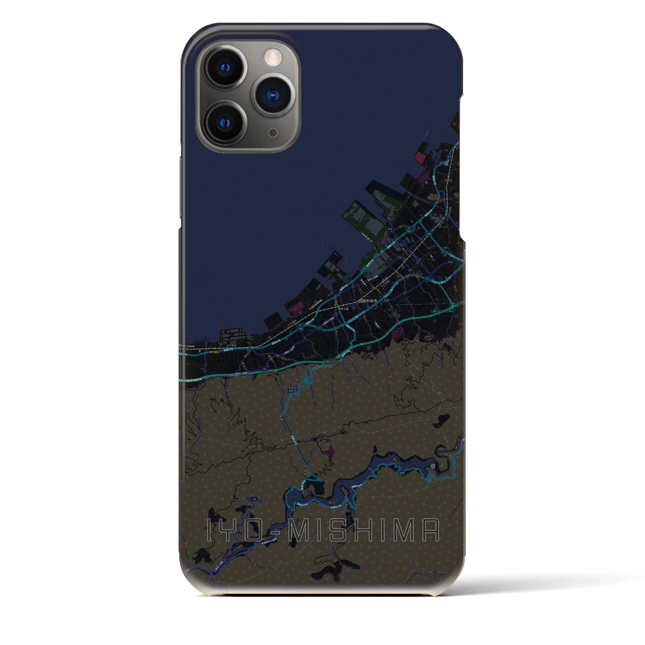 【伊予三島】地図柄iPhoneケース（バックカバータイプ・ブラック）iPhone 11 Pro Max 用