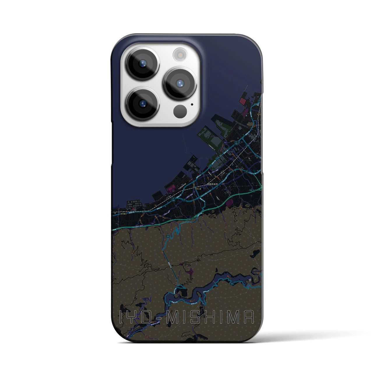 【伊予三島】地図柄iPhoneケース（バックカバータイプ・ブラック）iPhone 14 Pro 用