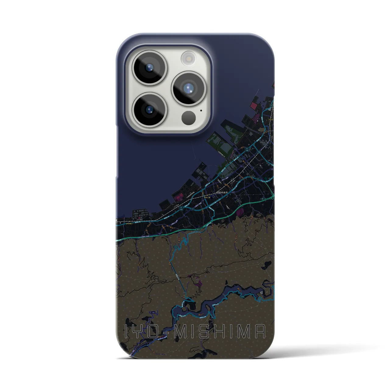 【伊予三島】地図柄iPhoneケース（バックカバータイプ・ブラック）iPhone 15 Pro 用