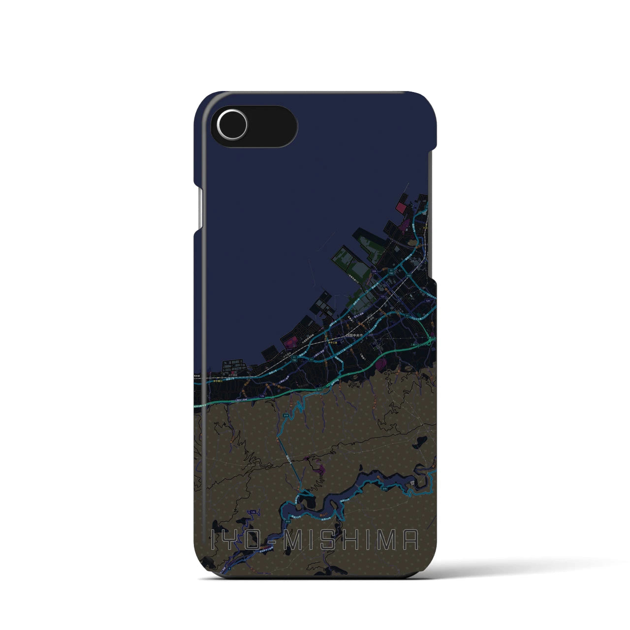 【伊予三島】地図柄iPhoneケース（バックカバータイプ・ブラック）iPhone SE（第3 / 第2世代） / 8 / 7 / 6s / 6 用