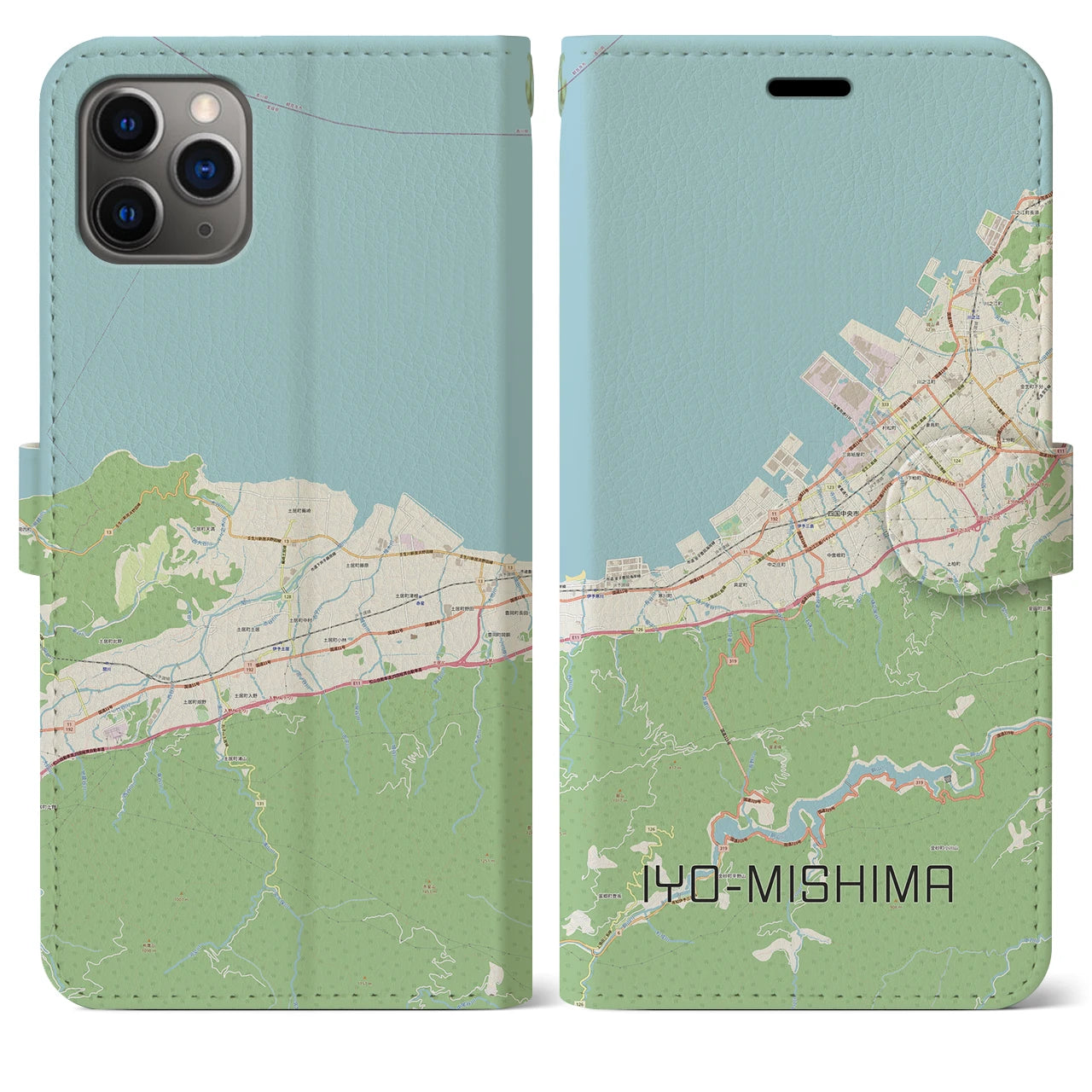 【伊予三島】地図柄iPhoneケース（手帳両面タイプ・ナチュラル）iPhone 11 Pro Max 用