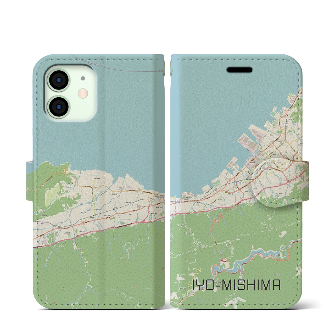 【伊予三島】地図柄iPhoneケース（手帳両面タイプ・ナチュラル）iPhone 12 mini 用