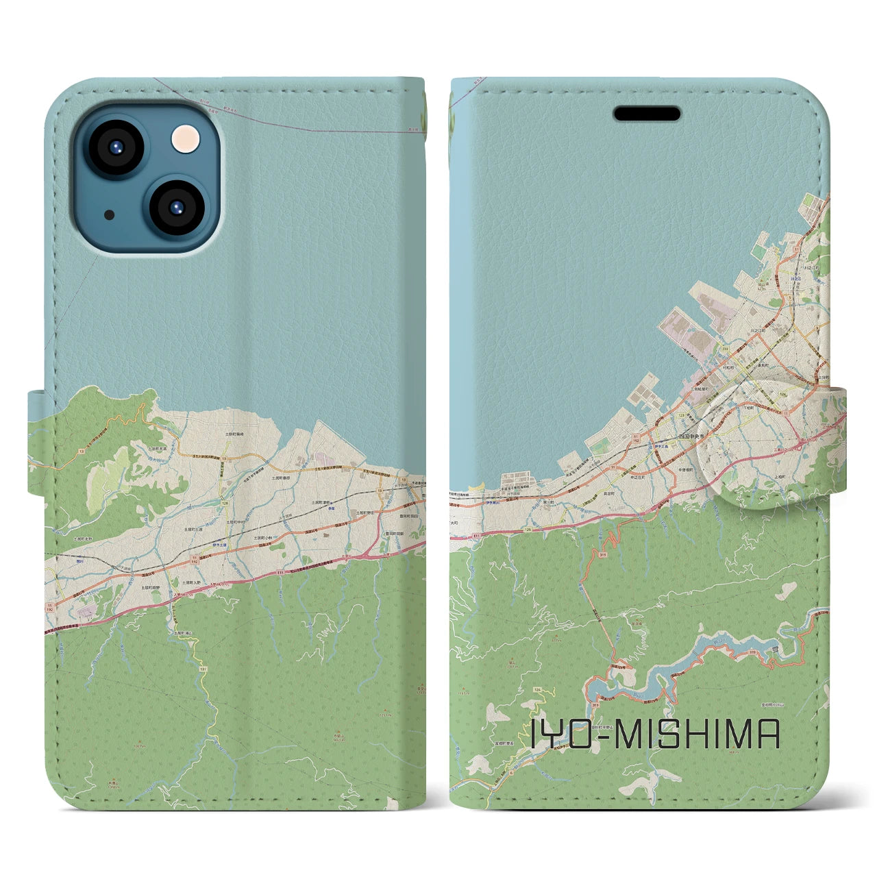 【伊予三島】地図柄iPhoneケース（手帳両面タイプ・ナチュラル）iPhone 13 用