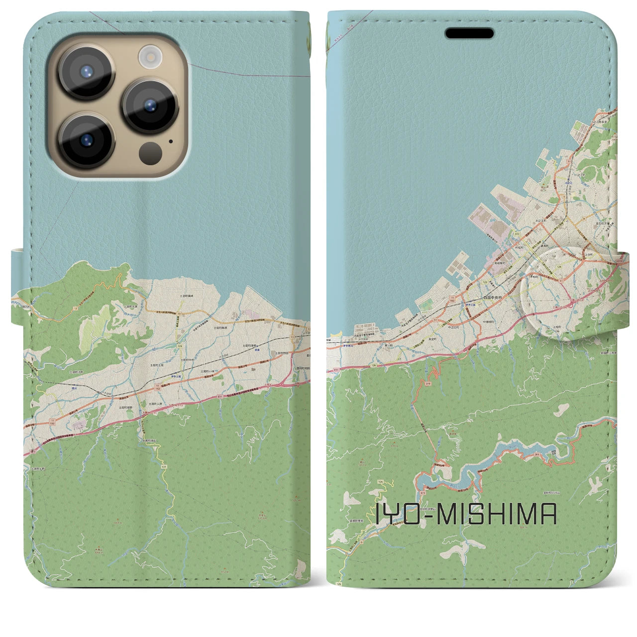 【伊予三島】地図柄iPhoneケース（手帳両面タイプ・ナチュラル）iPhone 14 Pro Max 用