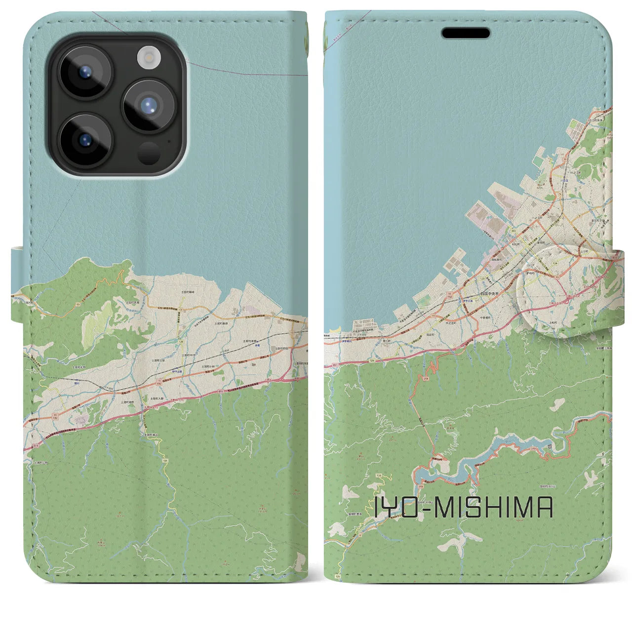 【伊予三島】地図柄iPhoneケース（手帳両面タイプ・ナチュラル）iPhone 15 Pro Max 用
