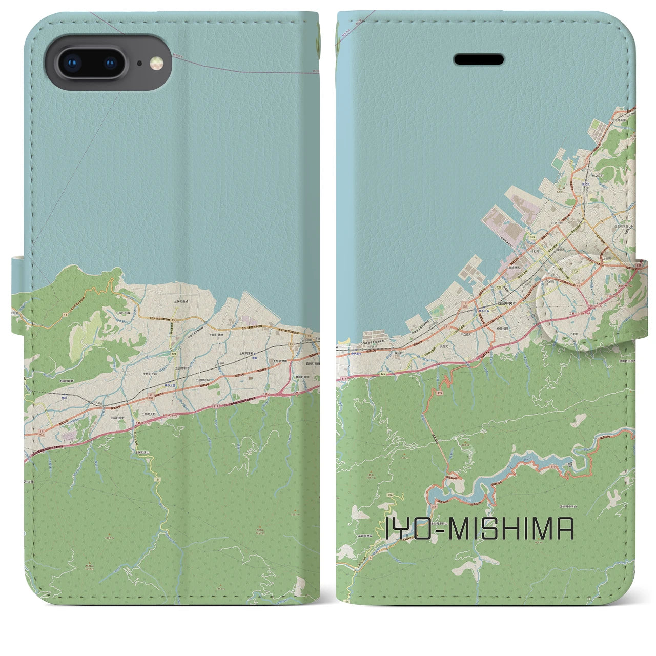 【伊予三島】地図柄iPhoneケース（手帳両面タイプ・ナチュラル）iPhone 8Plus /7Plus / 6sPlus / 6Plus 用