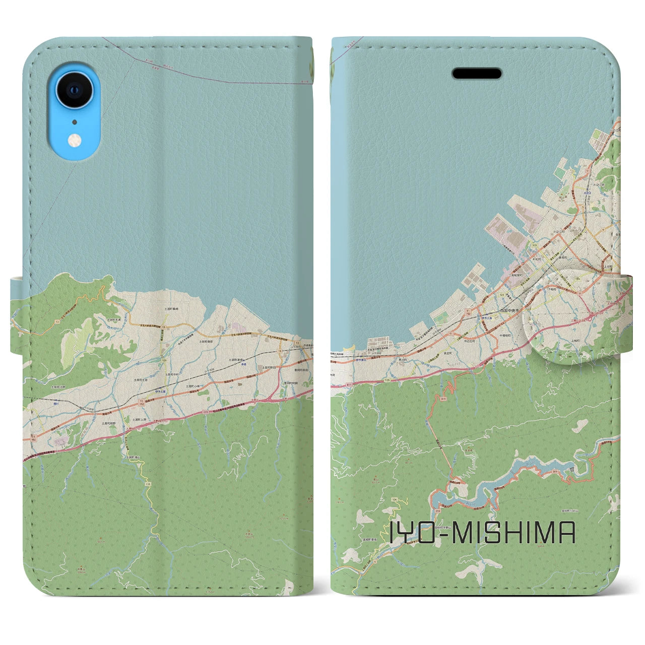 【伊予三島】地図柄iPhoneケース（手帳両面タイプ・ナチュラル）iPhone XR 用