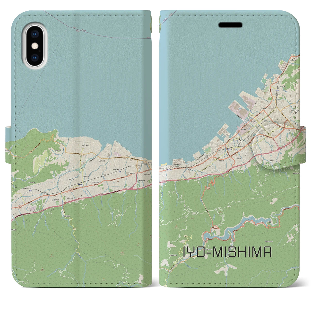 【伊予三島】地図柄iPhoneケース（手帳両面タイプ・ナチュラル）iPhone XS Max 用