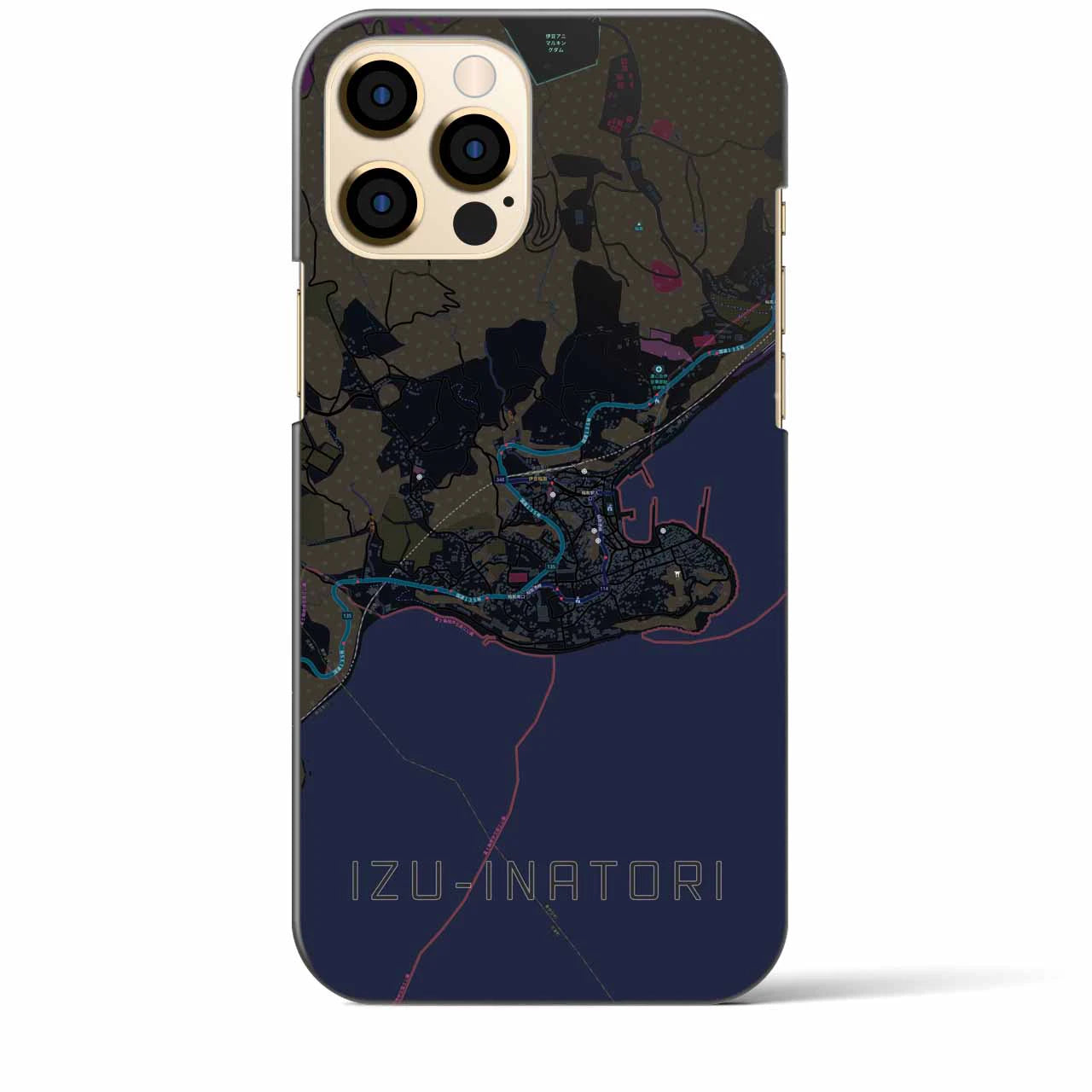 【伊豆稲取】地図柄iPhoneケース（バックカバータイプ・ブラック）iPhone 12 Pro Max 用