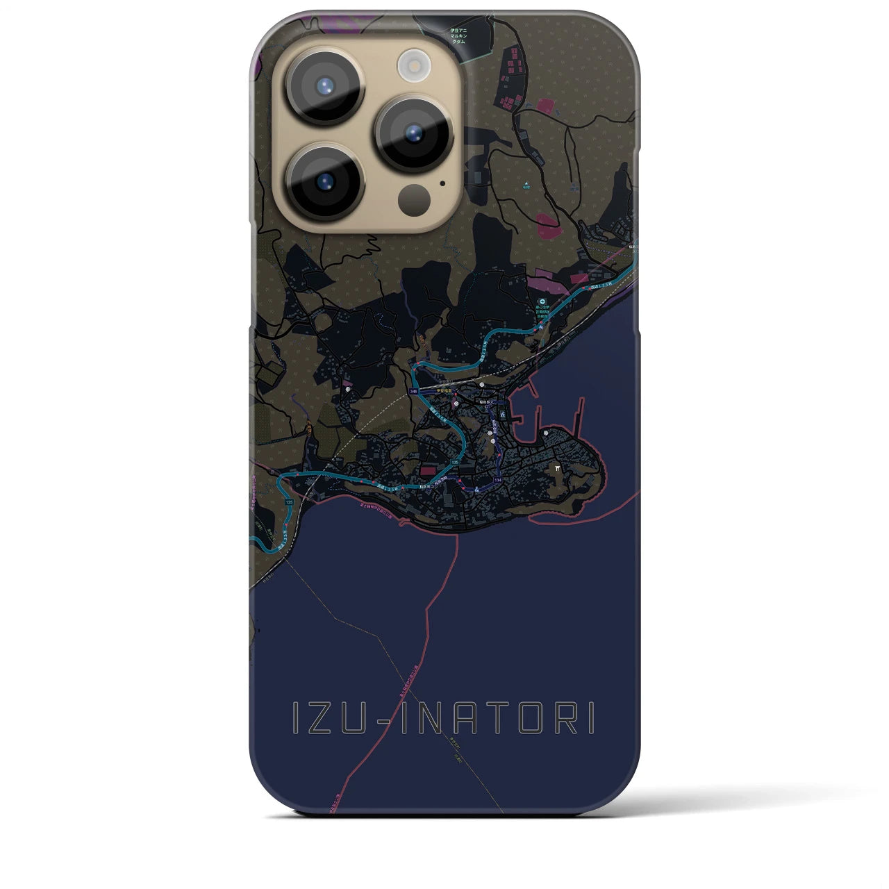 【伊豆稲取】地図柄iPhoneケース（バックカバータイプ・ブラック）iPhone 14 Pro Max 用
