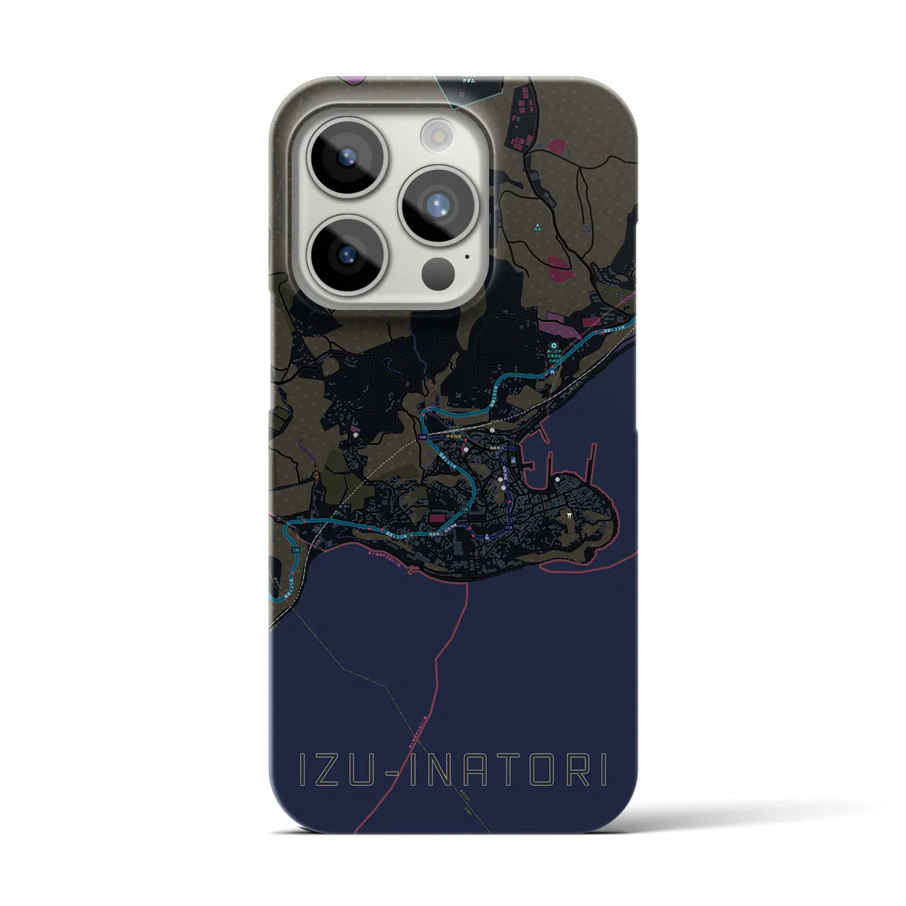 【伊豆稲取】地図柄iPhoneケース（バックカバータイプ・ブラック）iPhone 15 Pro 用