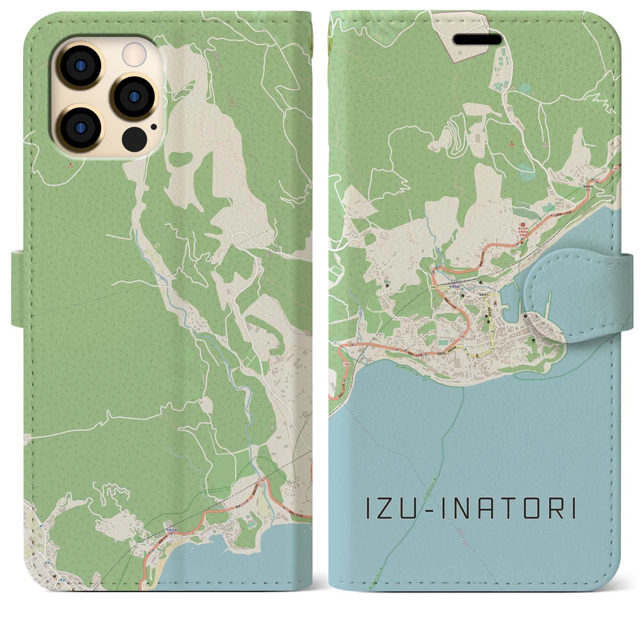 【伊豆稲取】地図柄iPhoneケース（手帳両面タイプ・ナチュラル）iPhone 12 Pro Max 用