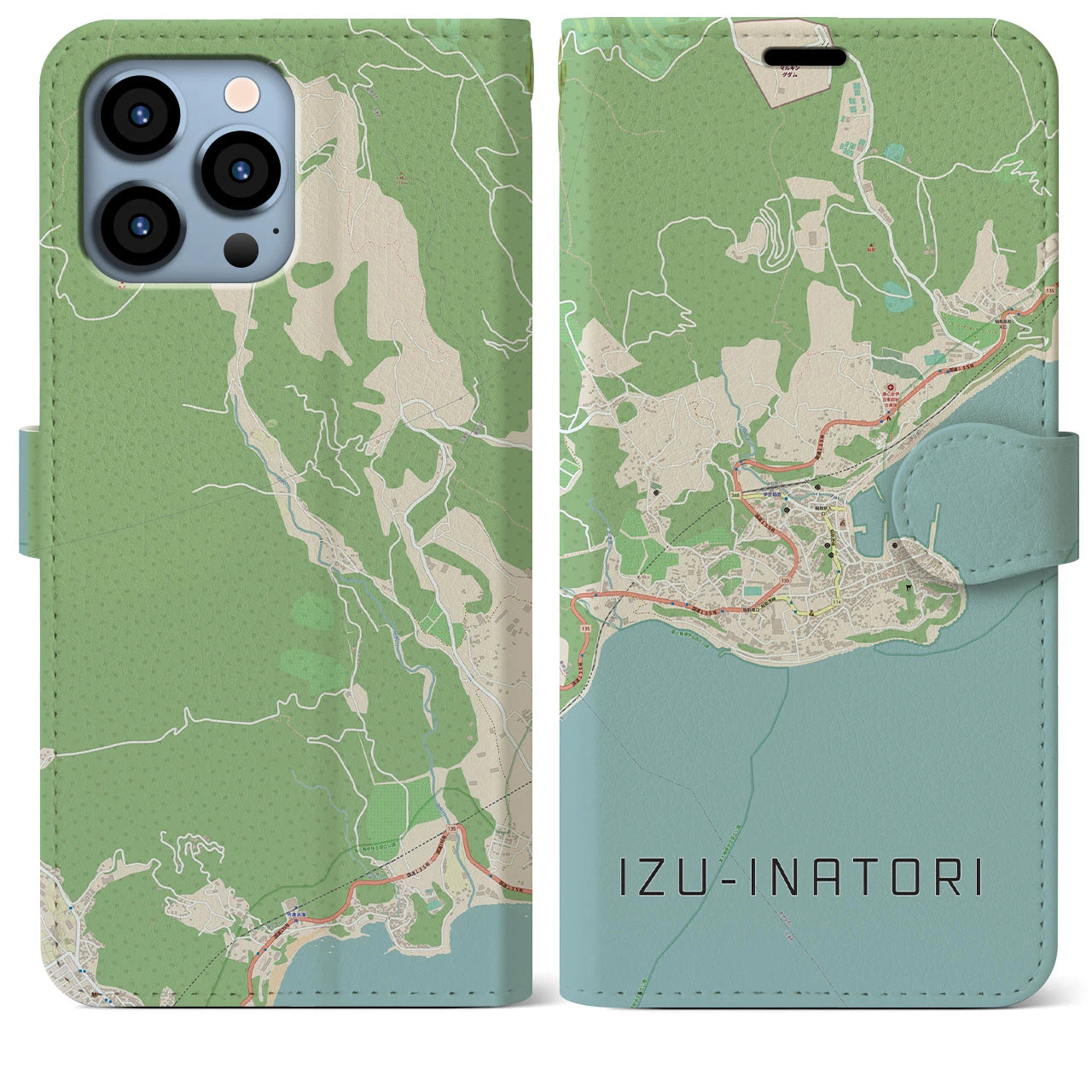 【伊豆稲取】地図柄iPhoneケース（手帳両面タイプ・ナチュラル）iPhone 13 Pro Max 用