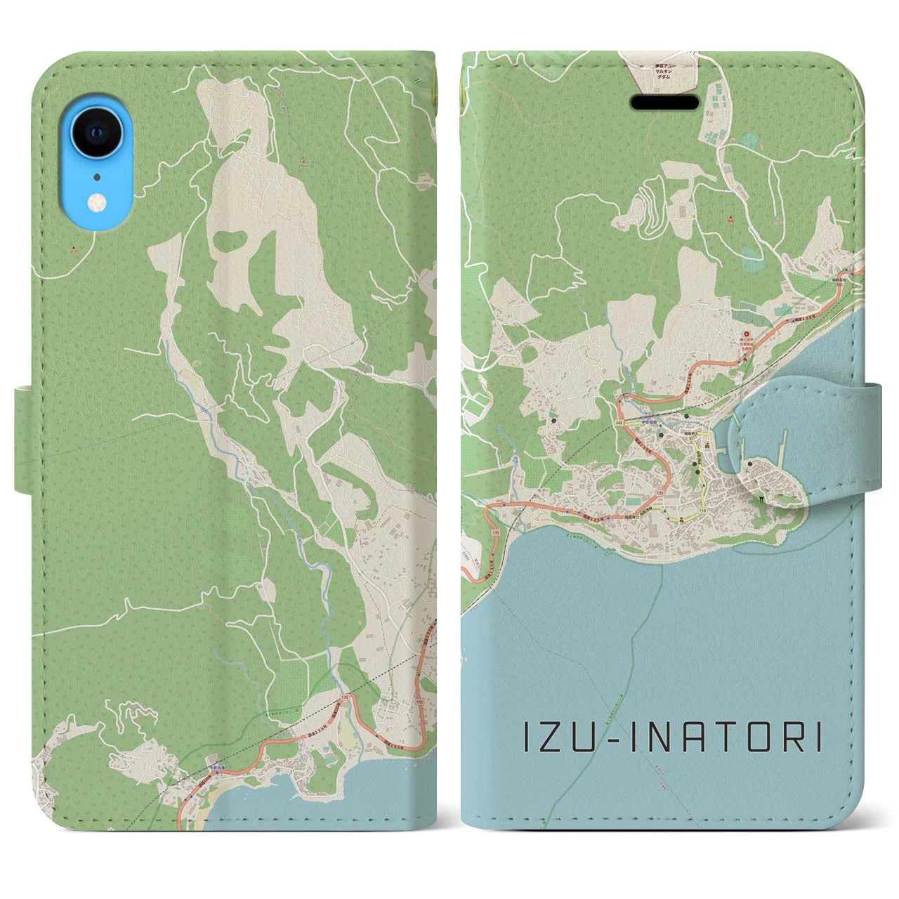 【伊豆稲取】地図柄iPhoneケース（手帳両面タイプ・ナチュラル）iPhone XR 用