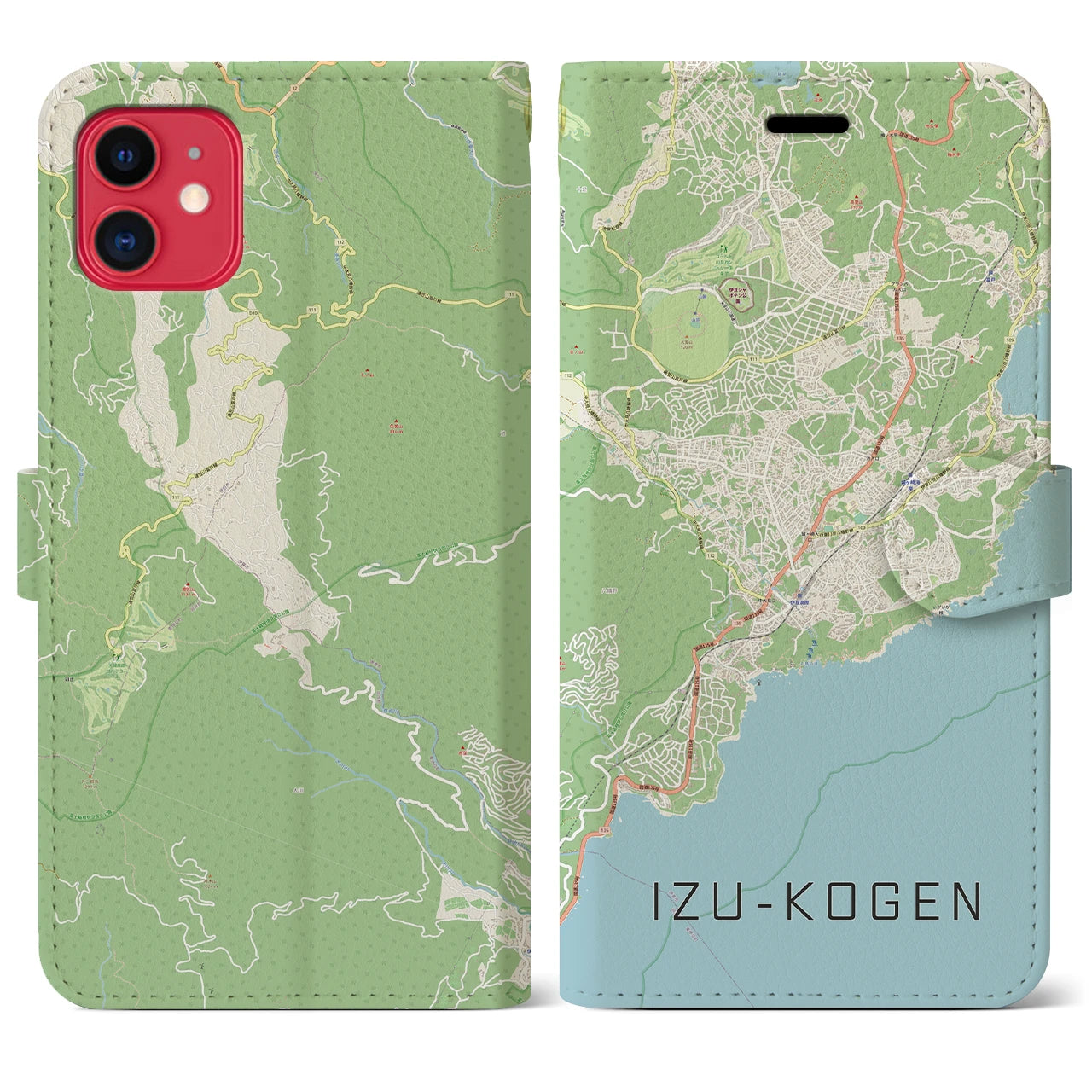 【伊豆高原】地図柄iPhoneケース（手帳両面タイプ・ナチュラル）iPhone 11 用