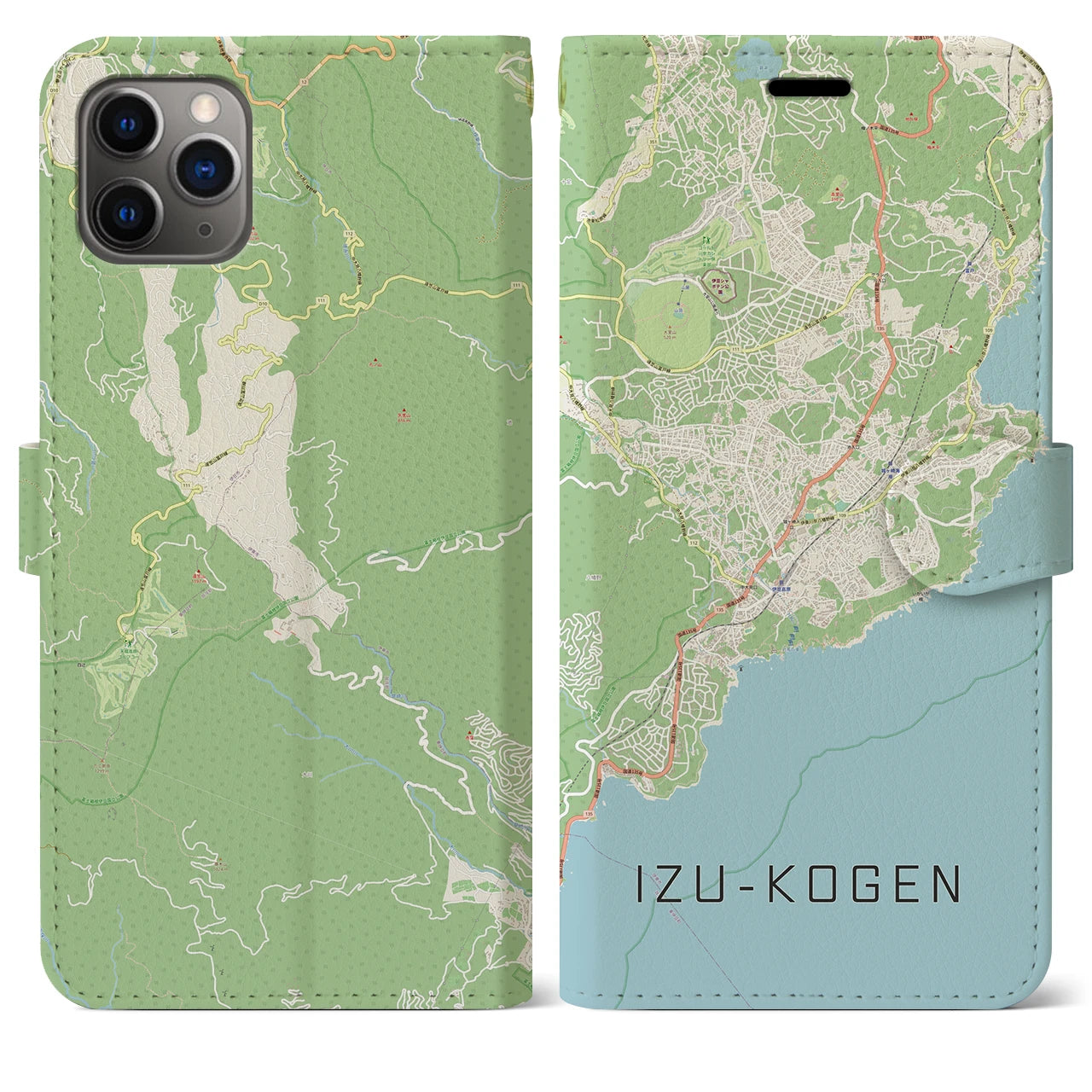 【伊豆高原】地図柄iPhoneケース（手帳両面タイプ・ナチュラル）iPhone 11 Pro Max 用