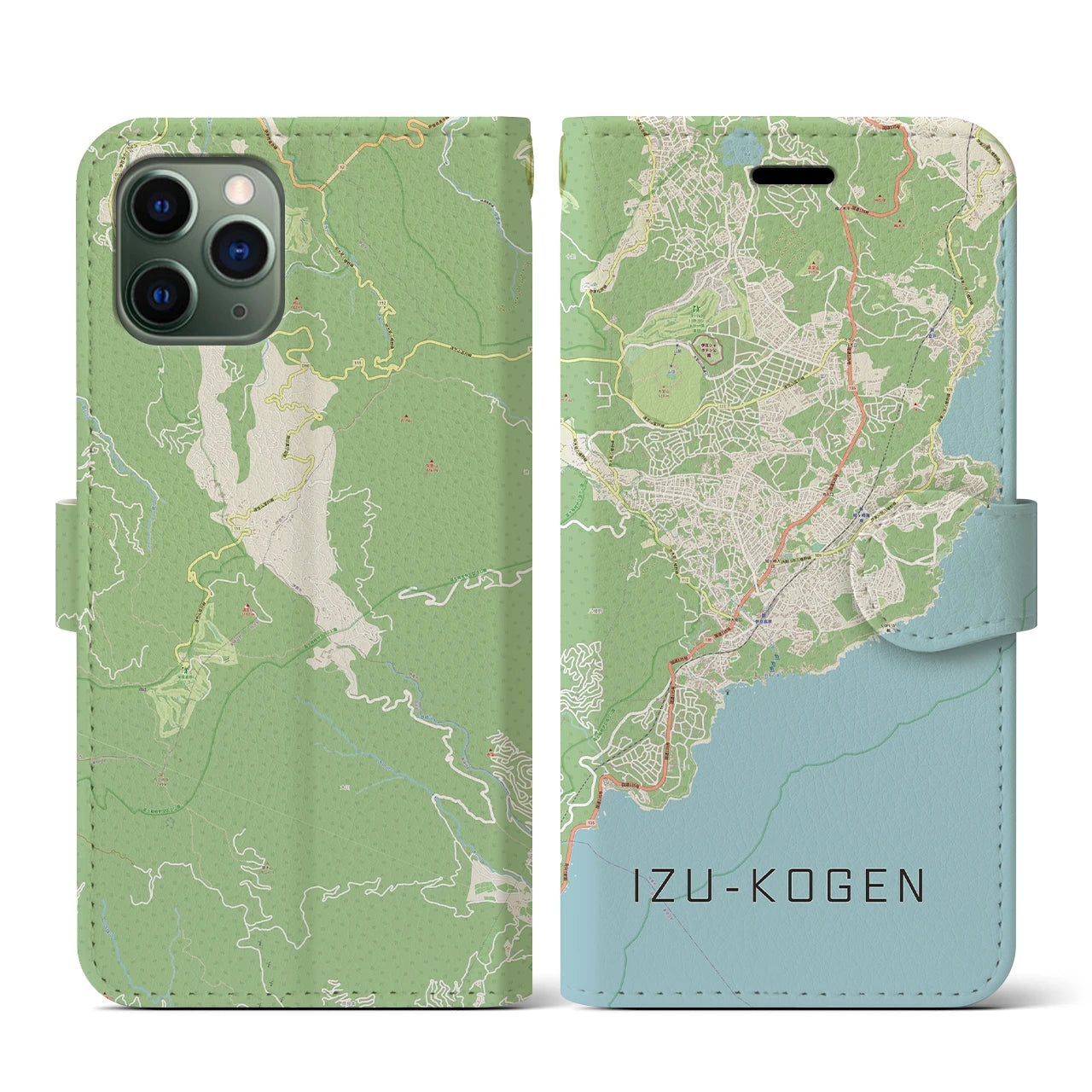 【伊豆高原】地図柄iPhoneケース（手帳両面タイプ・ナチュラル）iPhone 11 Pro 用