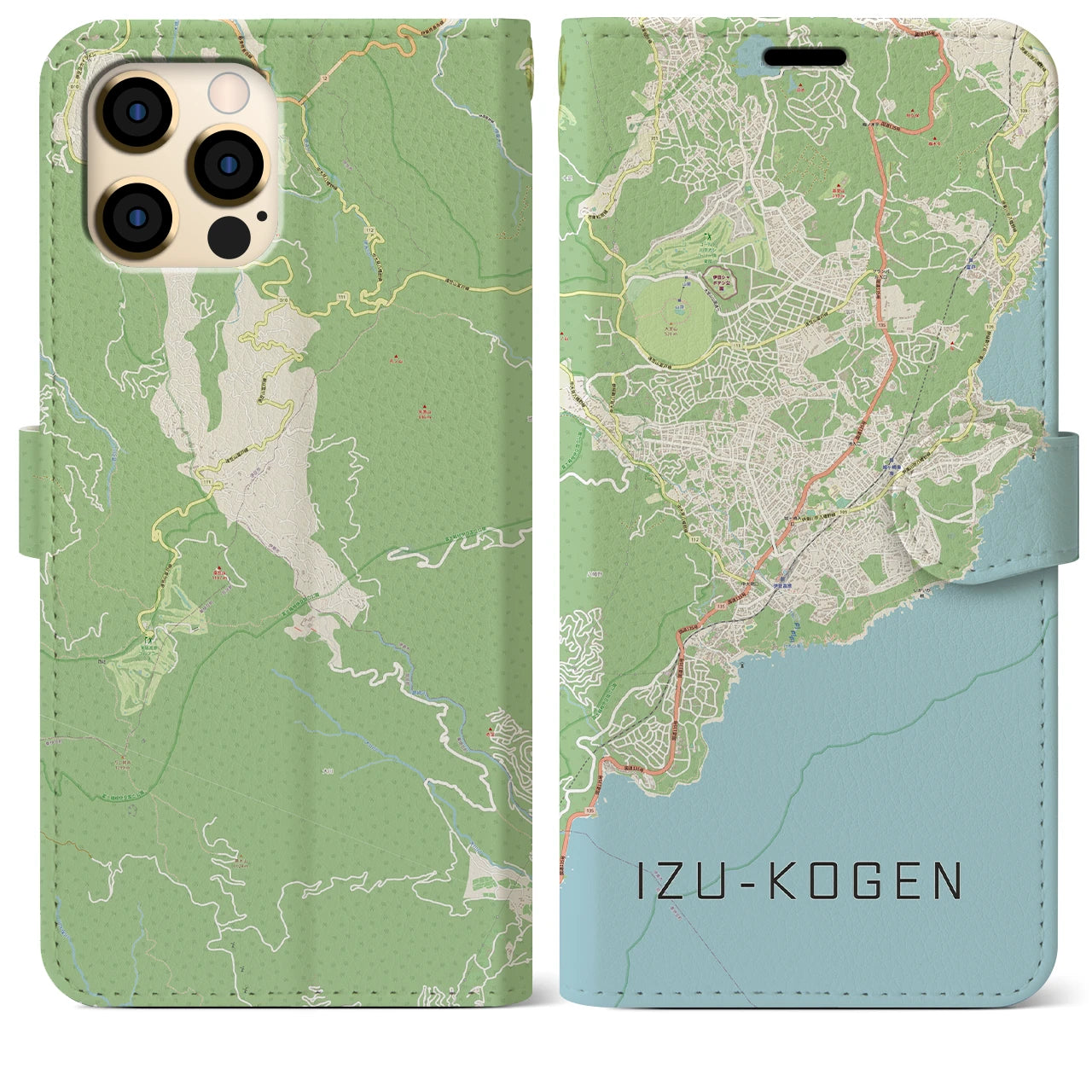 【伊豆高原】地図柄iPhoneケース（手帳両面タイプ・ナチュラル）iPhone 12 Pro Max 用