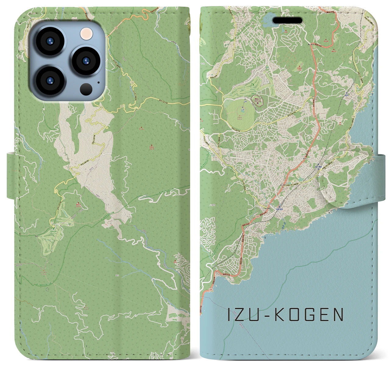 【伊豆高原】地図柄iPhoneケース（手帳両面タイプ・ナチュラル）iPhone 13 Pro Max 用