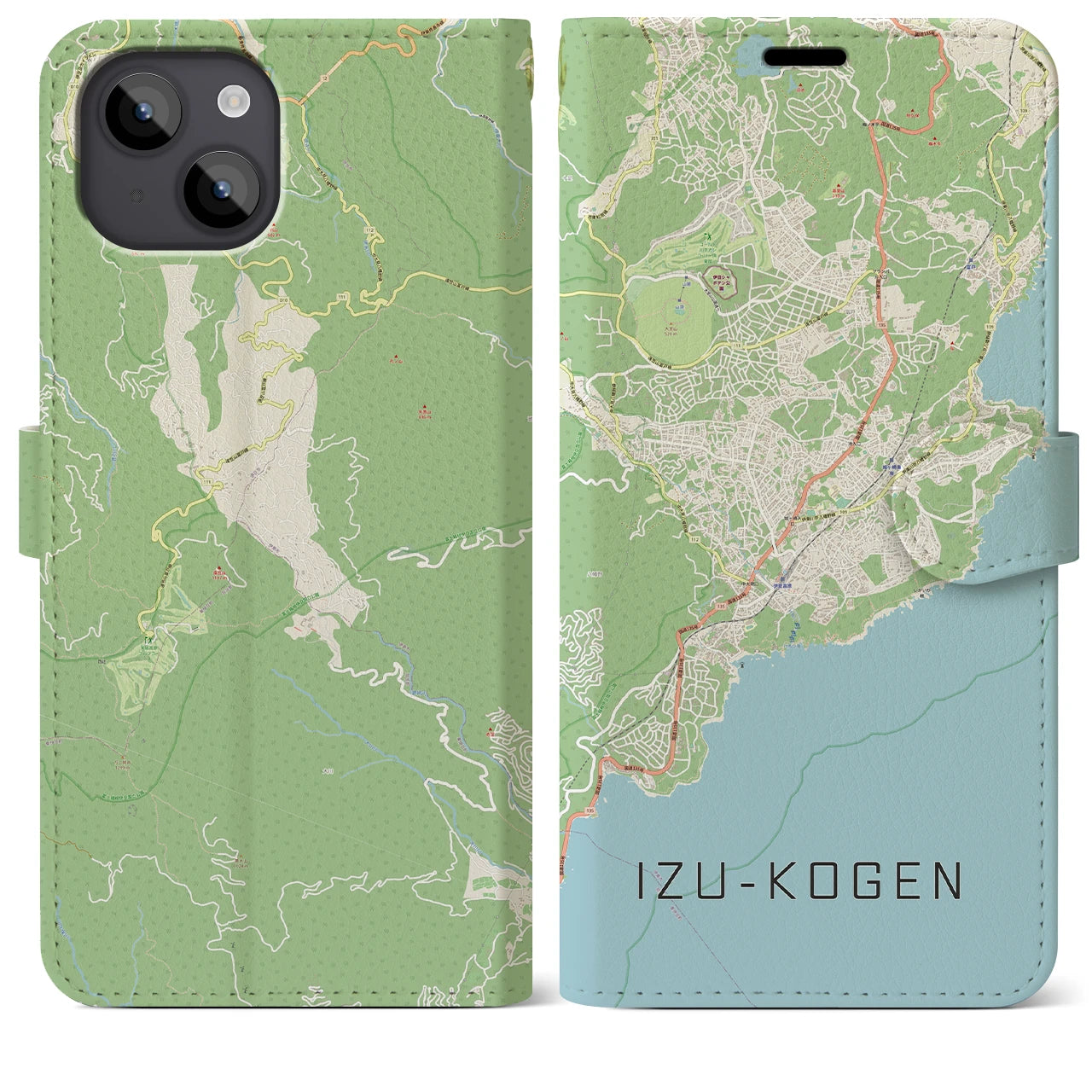 【伊豆高原】地図柄iPhoneケース（手帳両面タイプ・ナチュラル）iPhone 14 Plus 用