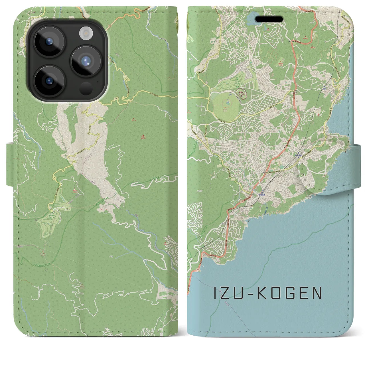 【伊豆高原】地図柄iPhoneケース（手帳両面タイプ・ナチュラル）iPhone 15 Pro Max 用