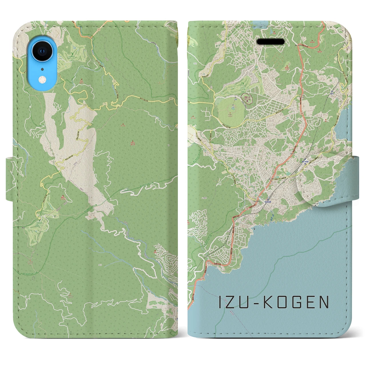 【伊豆高原】地図柄iPhoneケース（手帳両面タイプ・ナチュラル）iPhone XR 用