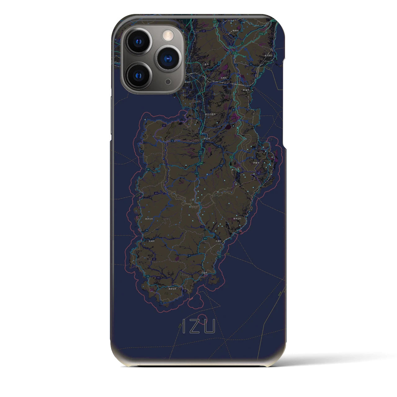 【伊豆2】地図柄iPhoneケース（バックカバータイプ・ブラック）iPhone 11 Pro Max 用
