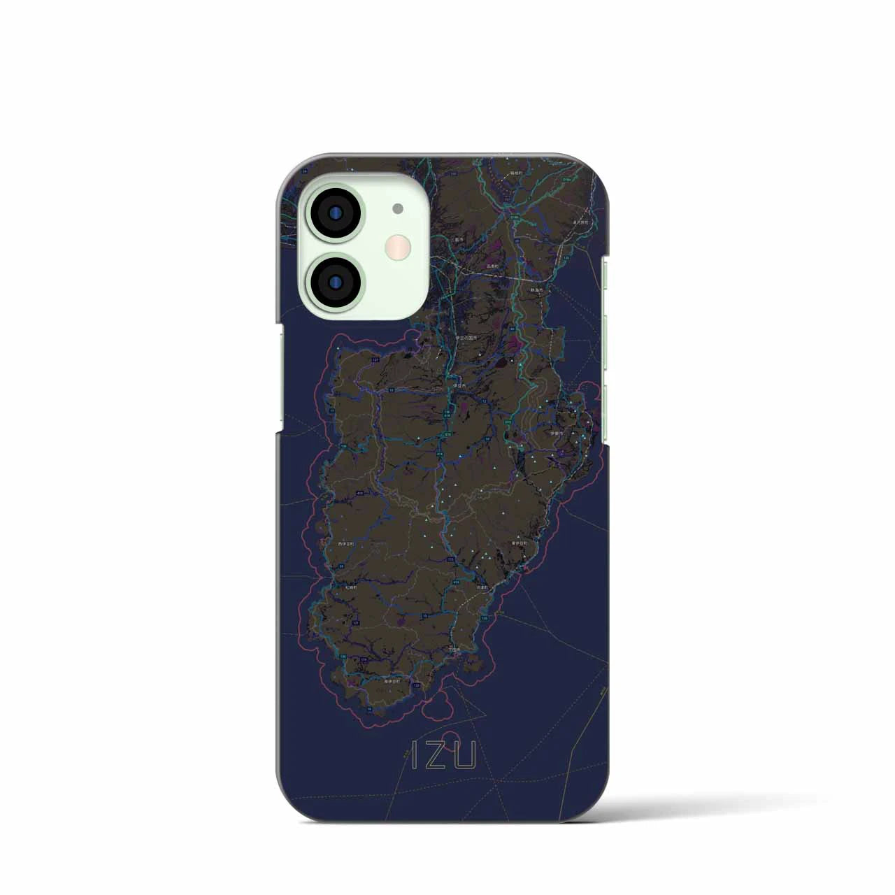 【伊豆2】地図柄iPhoneケース（バックカバータイプ・ブラック）iPhone 12 mini 用