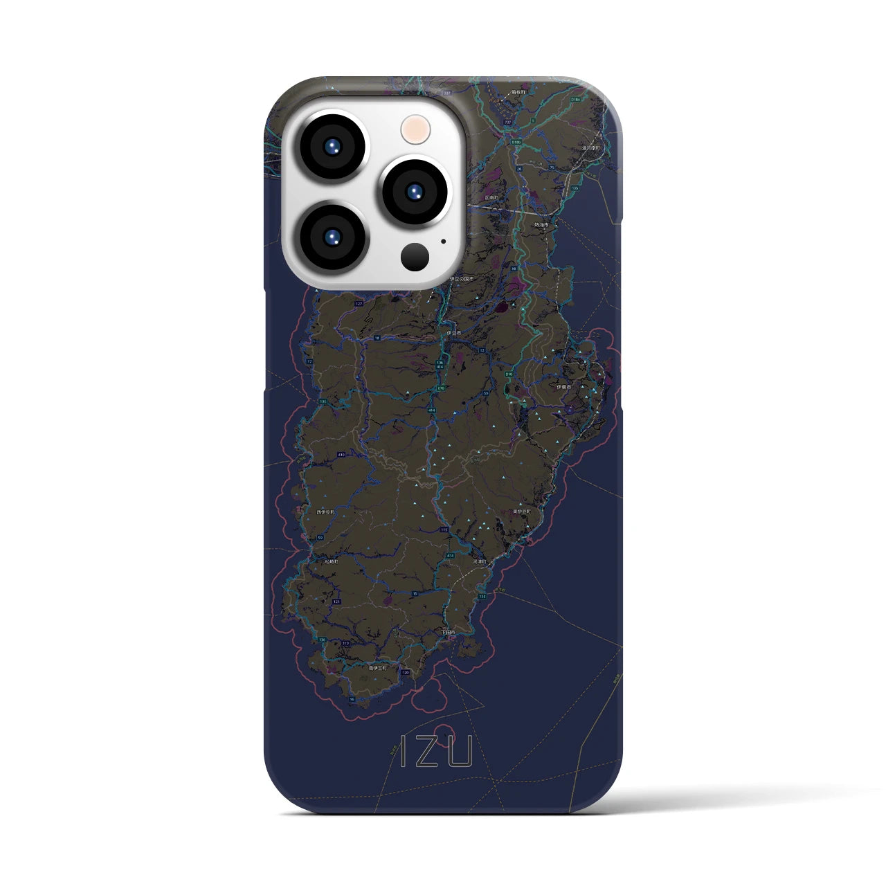 【伊豆2】地図柄iPhoneケース（バックカバータイプ・ブラック）iPhone 13 Pro 用