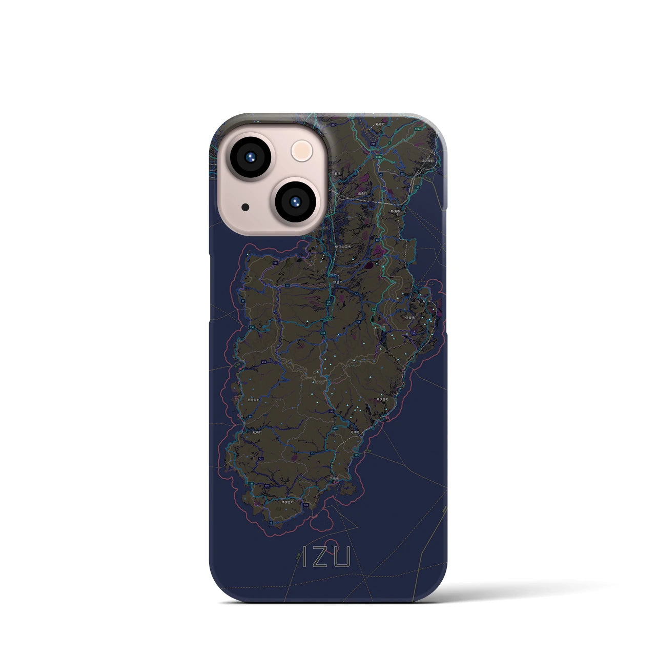 【伊豆2】地図柄iPhoneケース（バックカバータイプ・ブラック）iPhone 13 mini 用