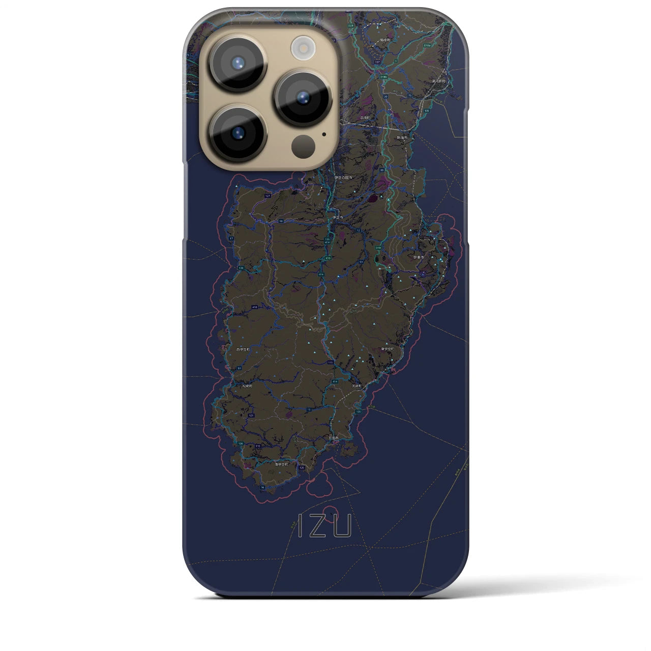 【伊豆2】地図柄iPhoneケース（バックカバータイプ・ブラック）iPhone 14 Pro Max 用