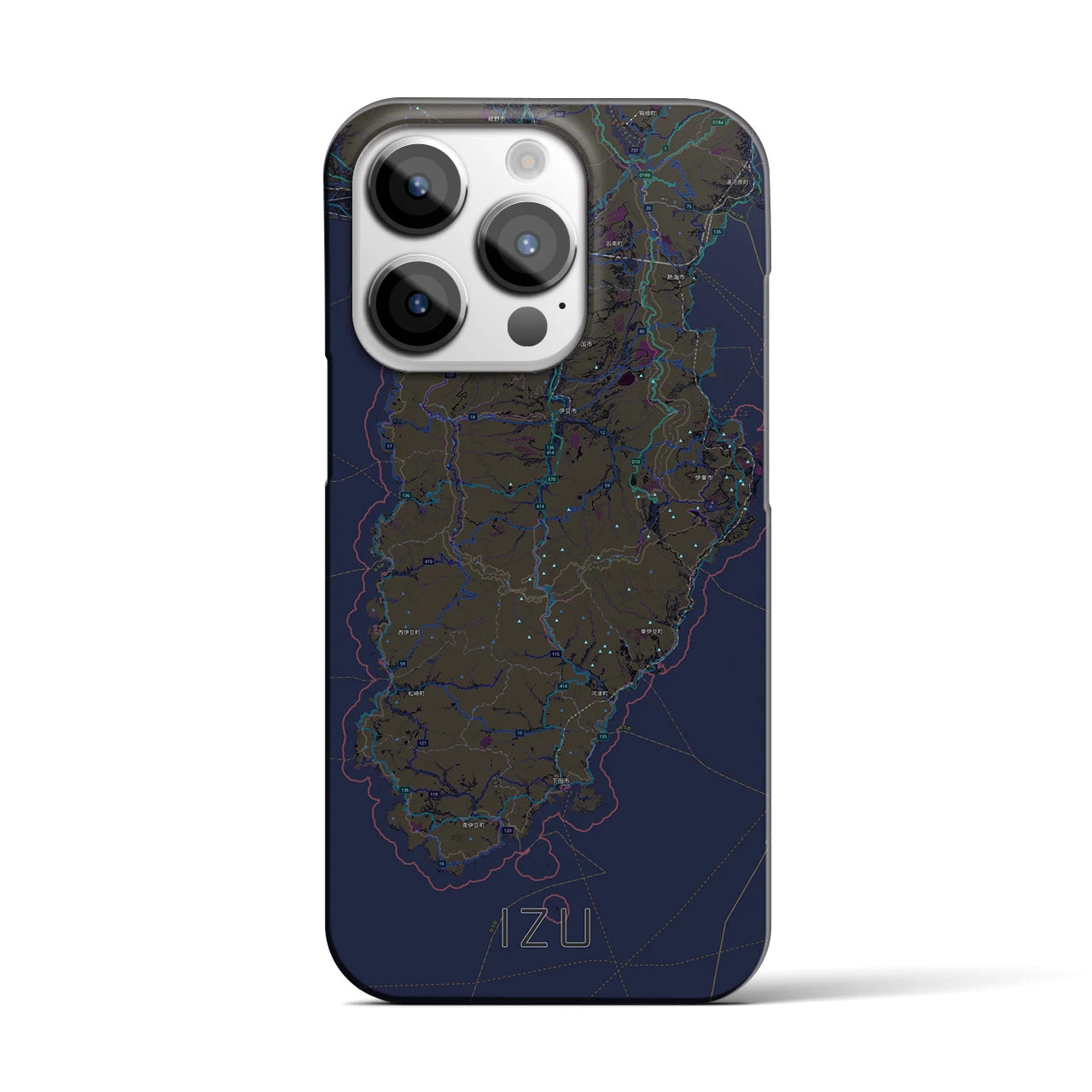 【伊豆2】地図柄iPhoneケース（バックカバータイプ・ブラック）iPhone 14 Pro 用