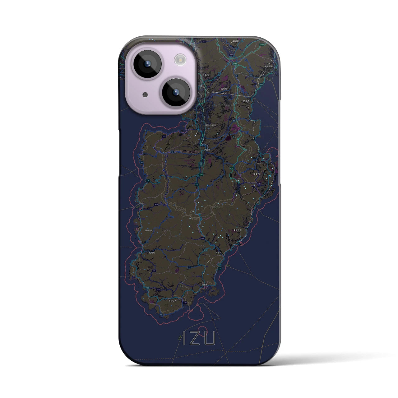 【伊豆2】地図柄iPhoneケース（バックカバータイプ・ブラック）iPhone 14 用