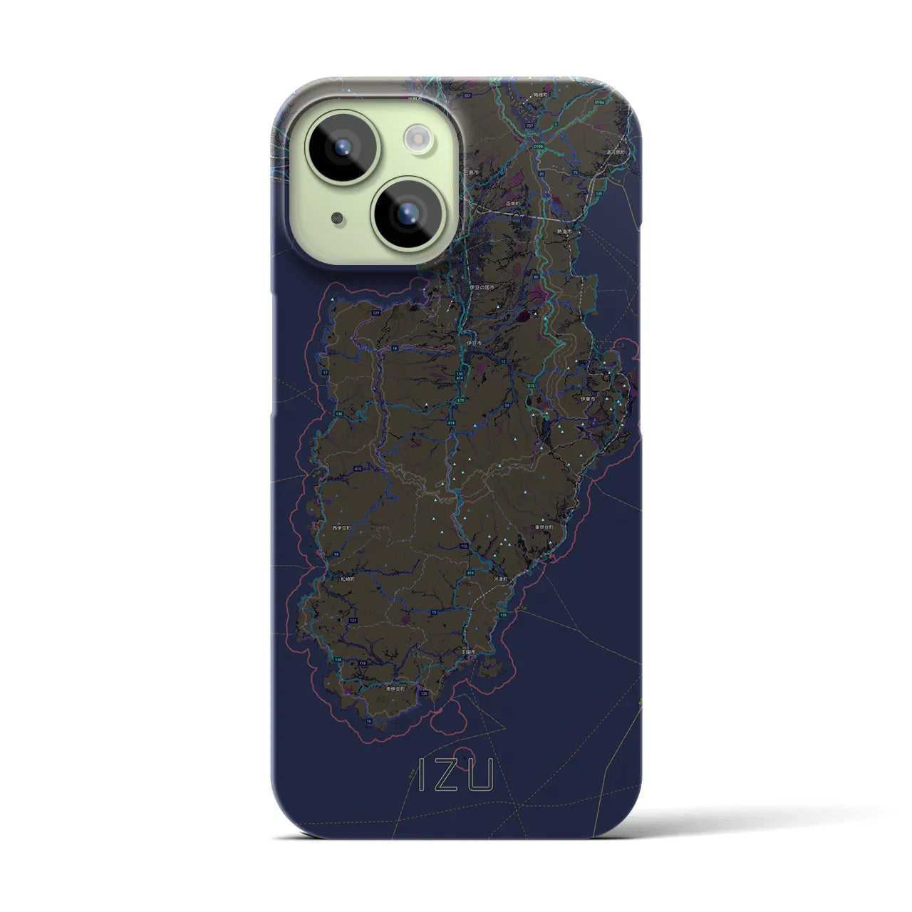 【伊豆2】地図柄iPhoneケース（バックカバータイプ・ブラック）iPhone 15 用