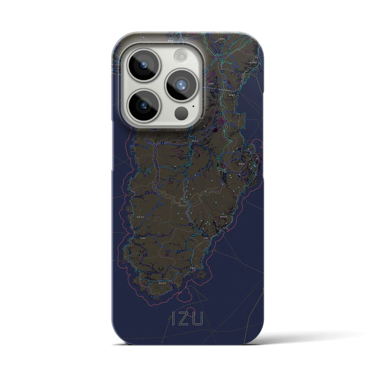 【伊豆2】地図柄iPhoneケース（バックカバータイプ・ブラック）iPhone 15 Pro 用