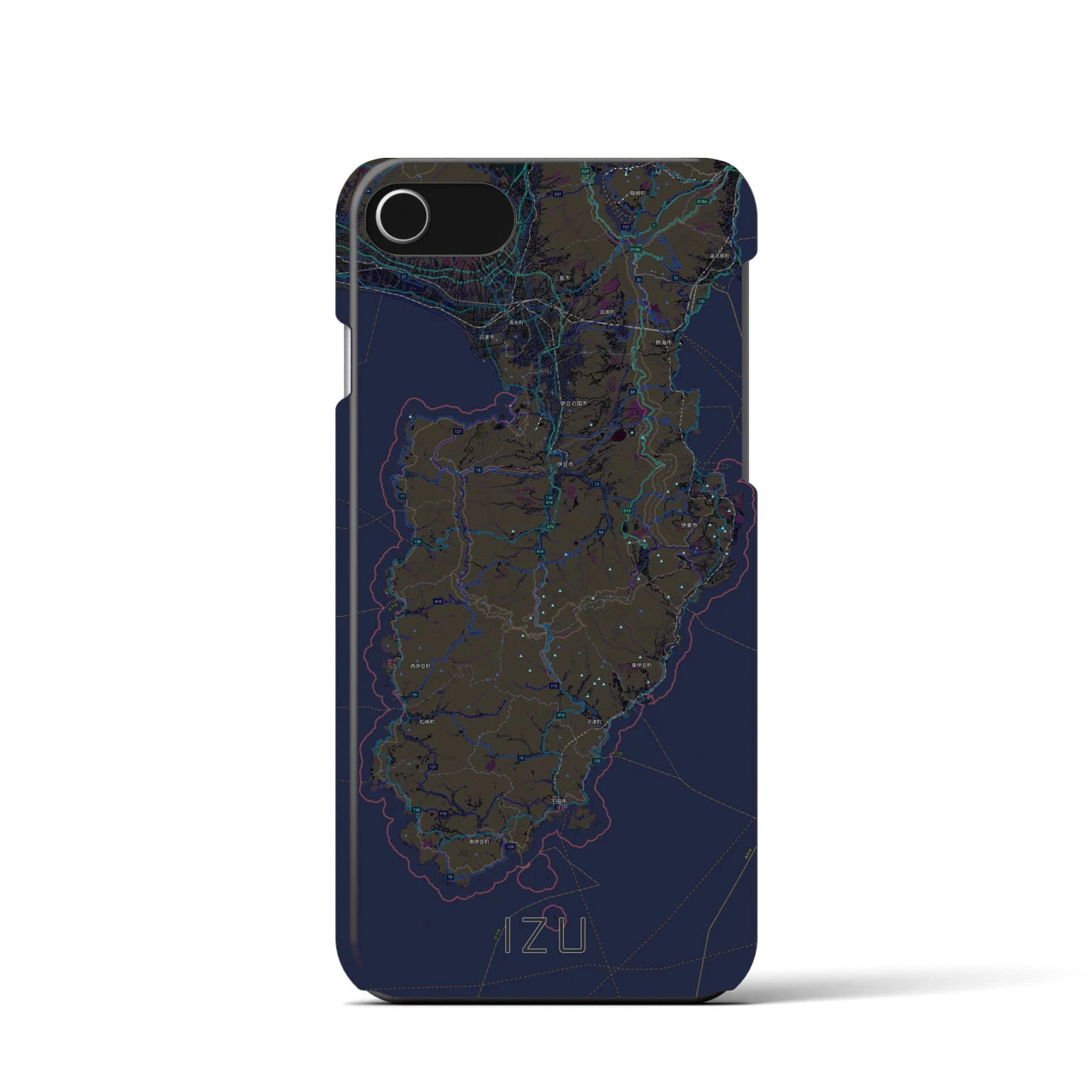 【伊豆2】地図柄iPhoneケース（バックカバータイプ・ブラック）iPhone SE（第3 / 第2世代） / 8 / 7 / 6s / 6 用