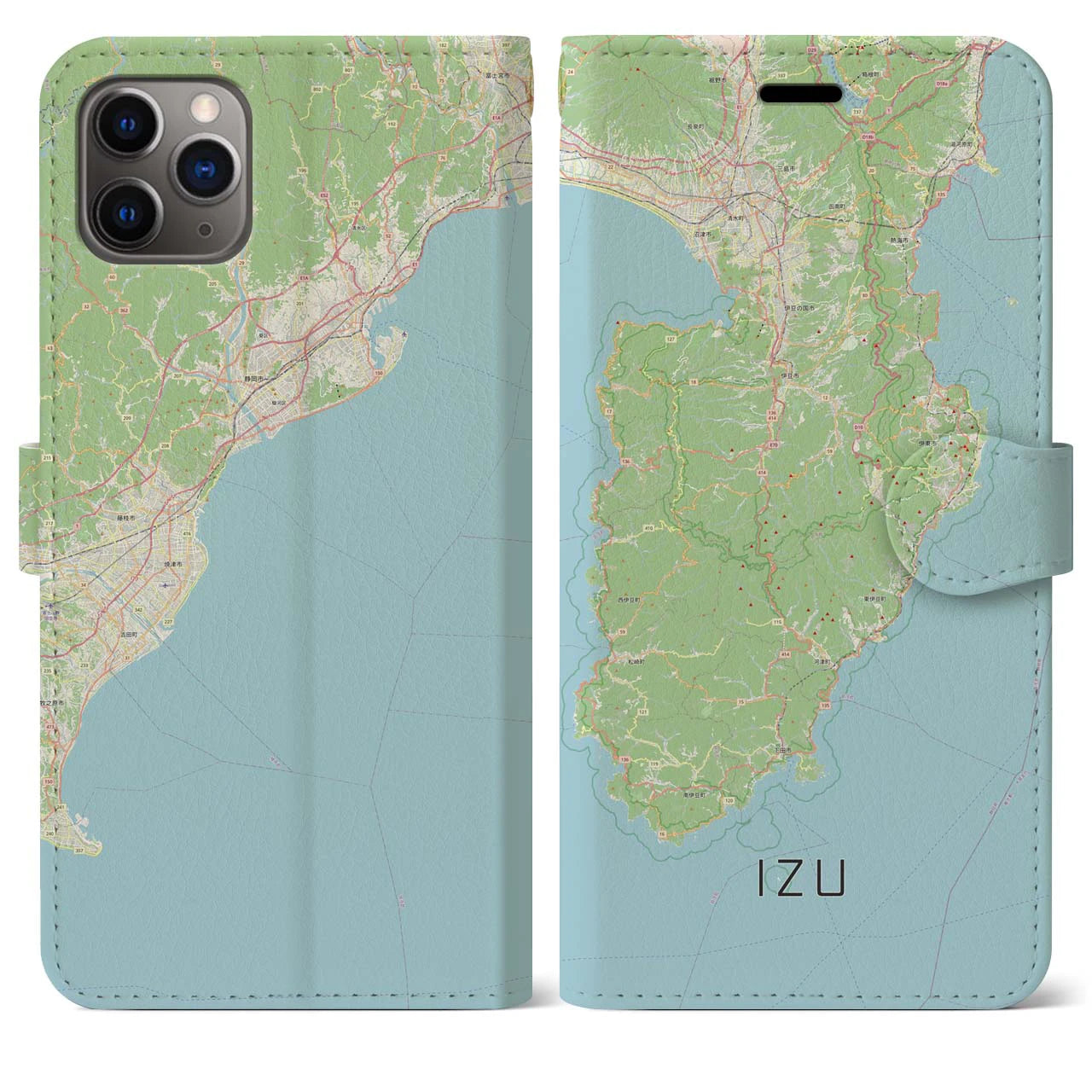 【伊豆2】地図柄iPhoneケース（手帳両面タイプ・ナチュラル）iPhone 11 Pro Max 用