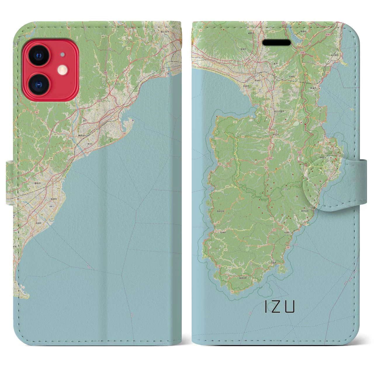 【伊豆2】地図柄iPhoneケース（手帳両面タイプ・ナチュラル）iPhone 11 用