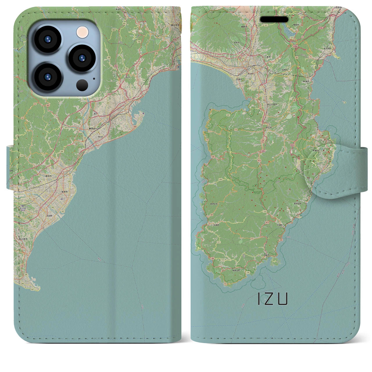 【伊豆2】地図柄iPhoneケース（手帳両面タイプ・ナチュラル）iPhone 13 Pro Max 用
