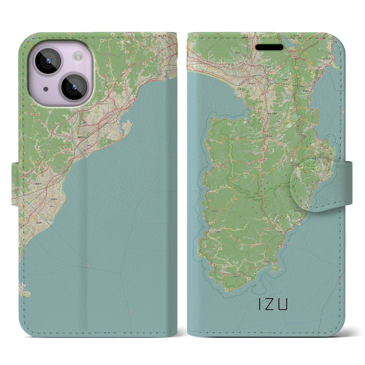 【伊豆2】地図柄iPhoneケース（手帳両面タイプ・ナチュラル）iPhone 14 用