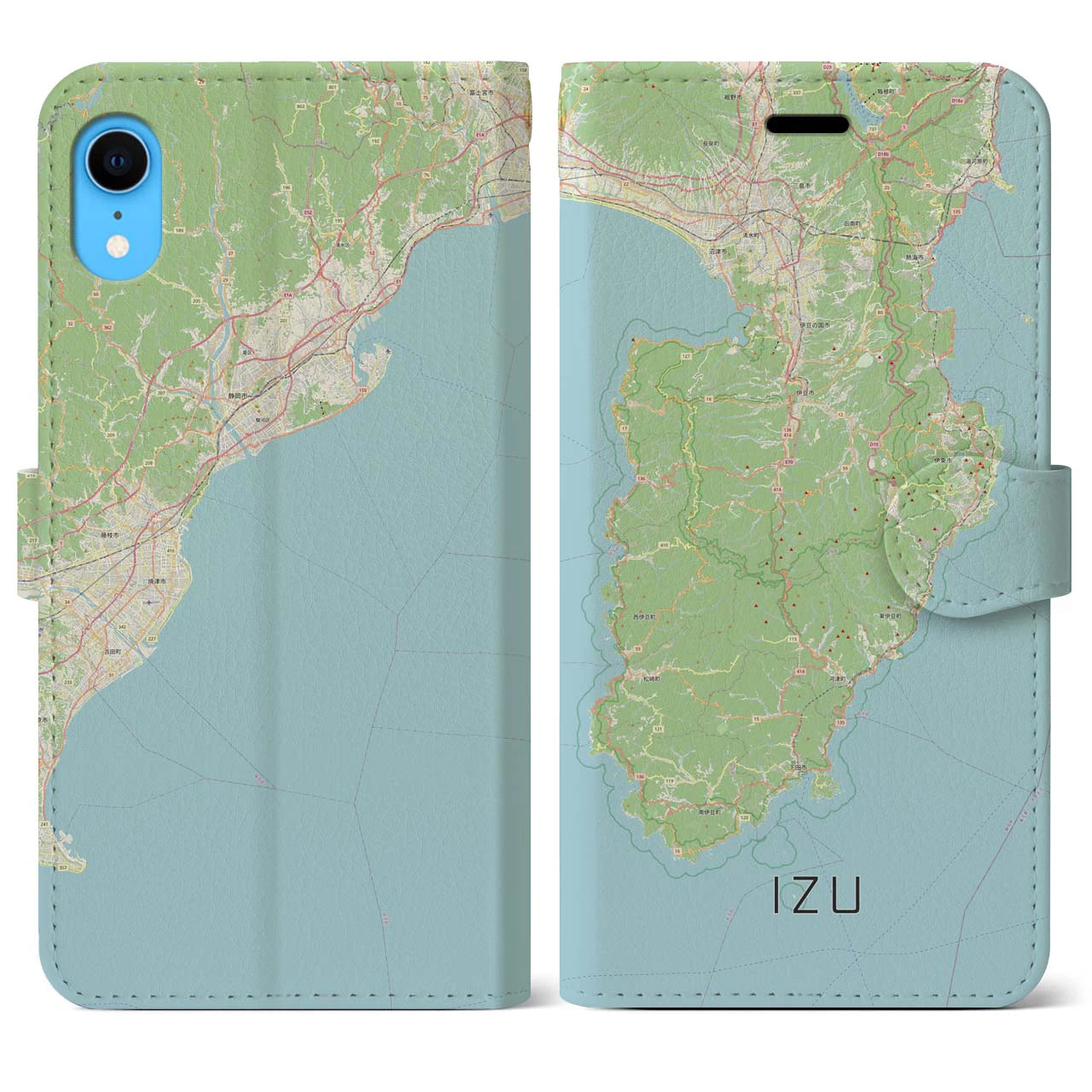 【伊豆2】地図柄iPhoneケース（手帳両面タイプ・ナチュラル）iPhone XR 用