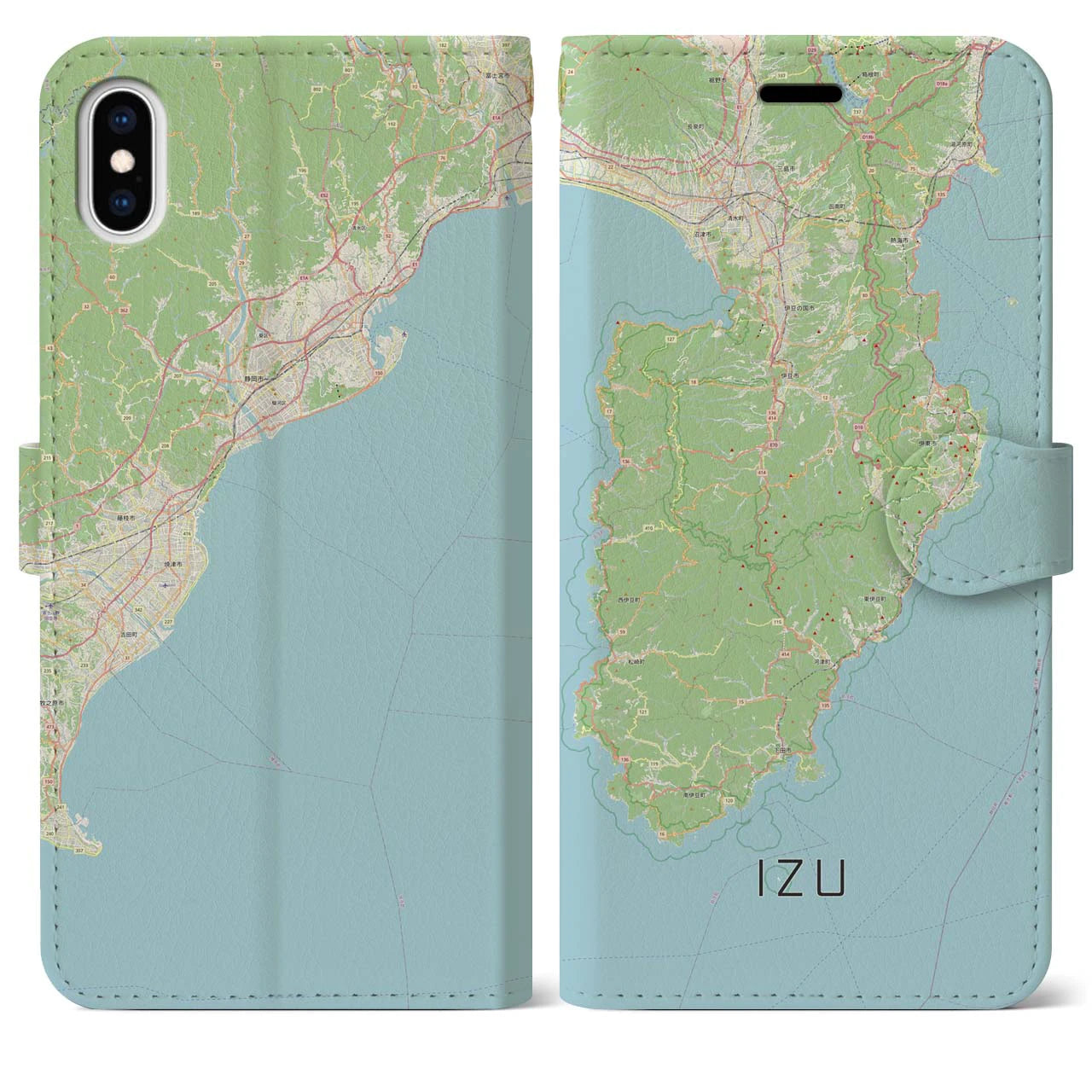 【伊豆2】地図柄iPhoneケース（手帳両面タイプ・ナチュラル）iPhone XS Max 用