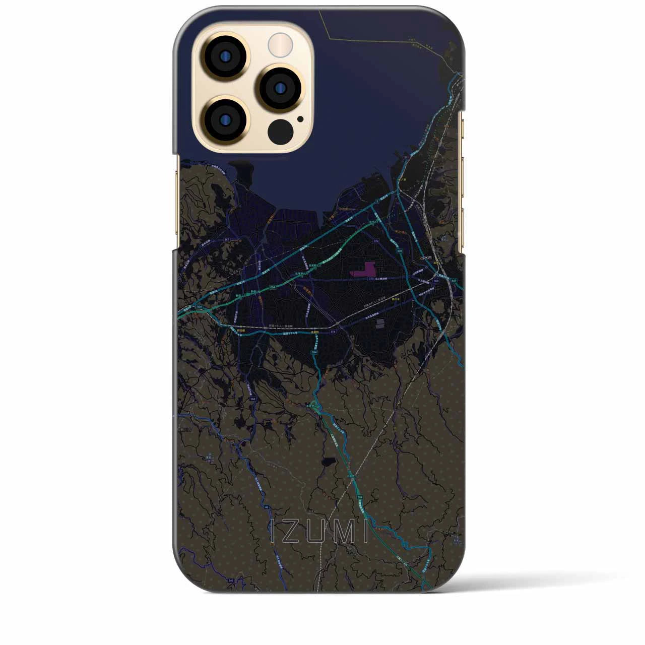 【出水】地図柄iPhoneケース（バックカバータイプ・ブラック）iPhone 12 Pro Max 用