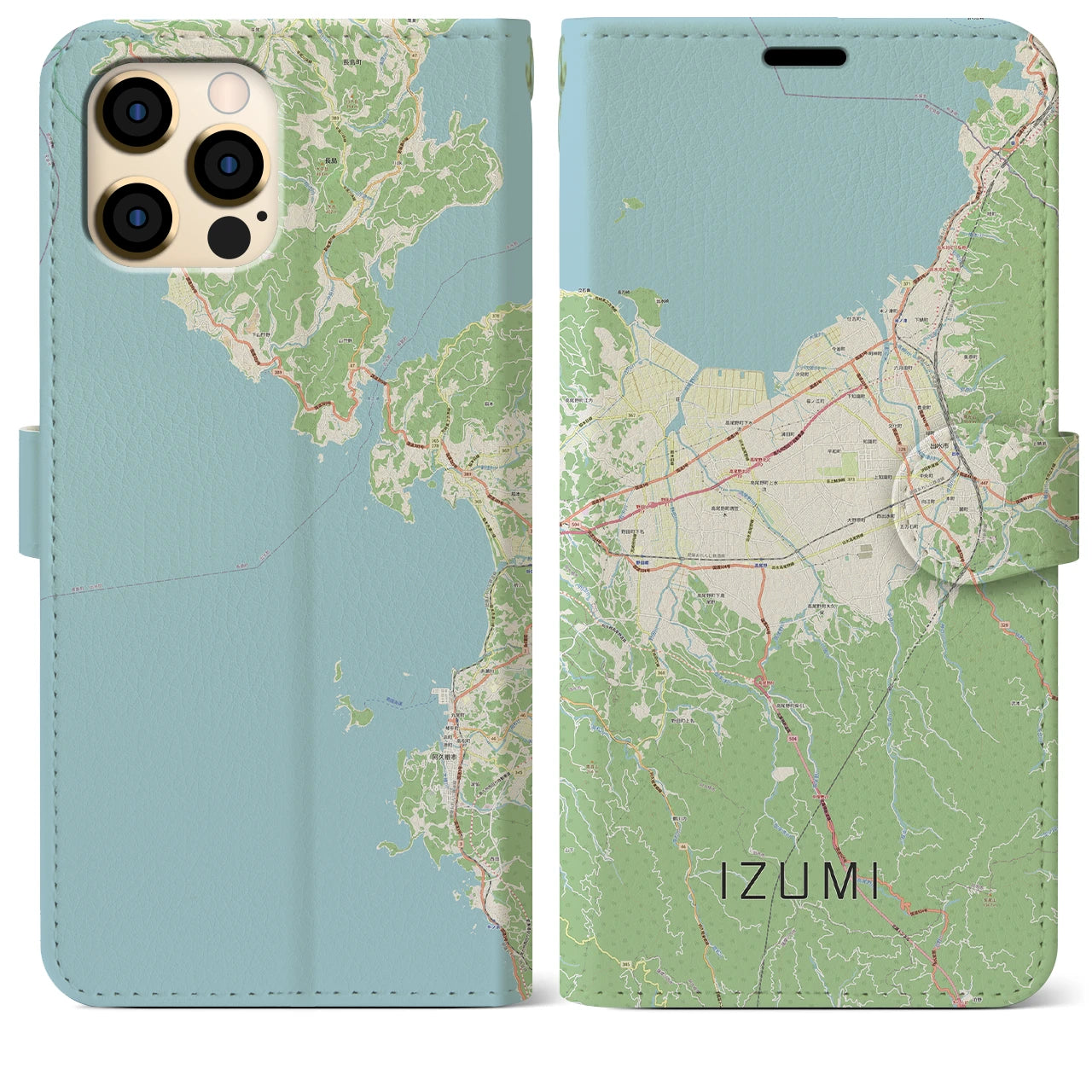 【出水】地図柄iPhoneケース（手帳両面タイプ・ナチュラル）iPhone 12 Pro Max 用