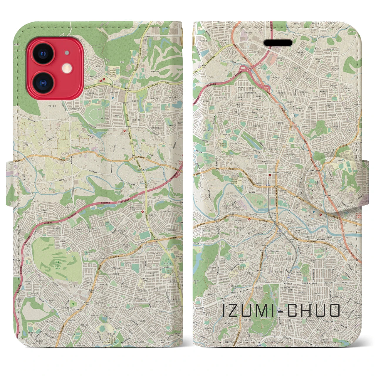 【泉中央】地図柄iPhoneケース（手帳両面タイプ・ナチュラル）iPhone 11 用