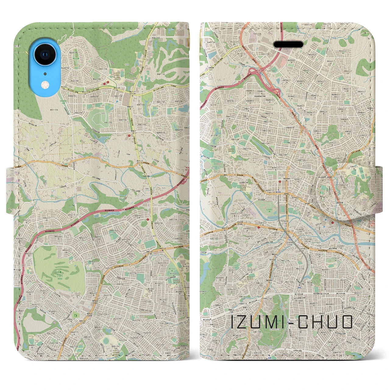【泉中央】地図柄iPhoneケース（手帳両面タイプ・ナチュラル）iPhone XR 用