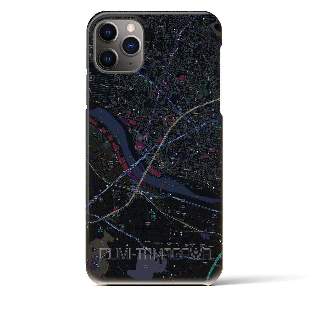 【和泉多摩川】地図柄iPhoneケース（バックカバータイプ・ブラック）iPhone 11 Pro Max 用