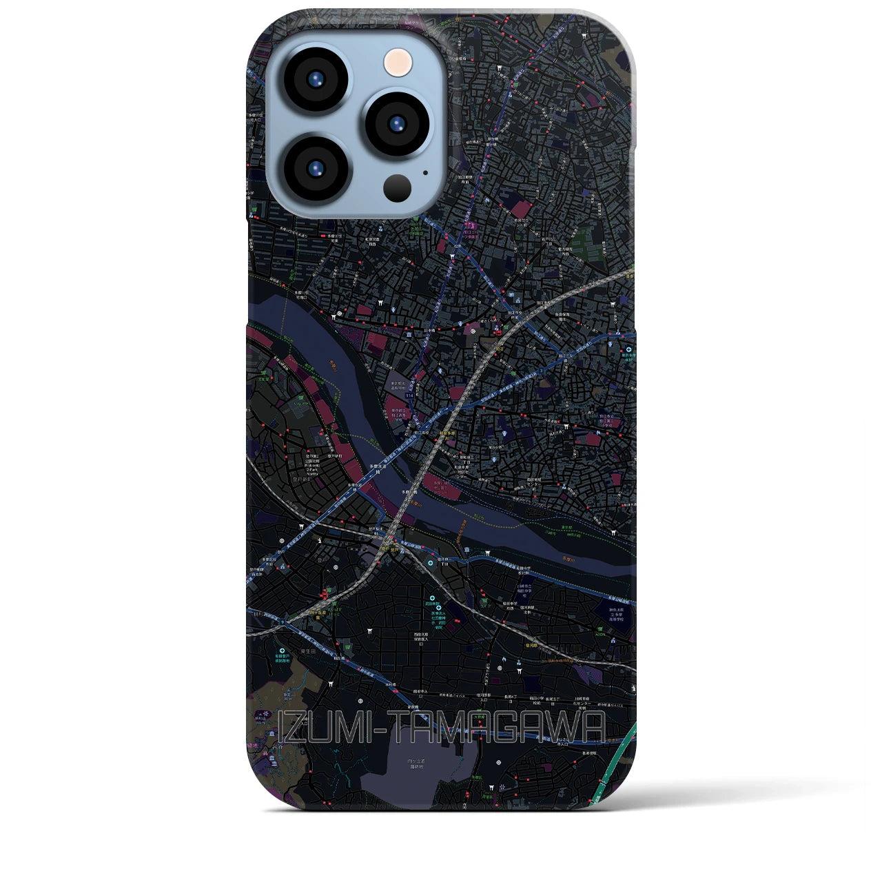 【和泉多摩川】地図柄iPhoneケース（バックカバータイプ・ブラック）iPhone 13 Pro Max 用