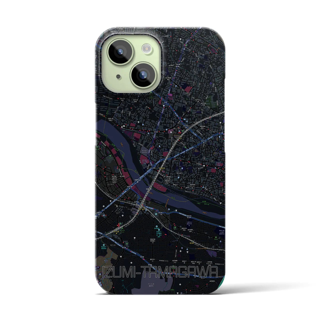【和泉多摩川】地図柄iPhoneケース（バックカバータイプ・ブラック）iPhone 15 用